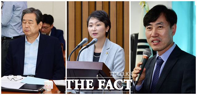 이언주 바른미래당 의원(가운데)의 자유한국당 행을 놓고 김무성 한국당 의원(왼쪽)과 하태경 바른미래당 의원(오른쪽)의 의견이 엇갈렸다. /더팩트DB