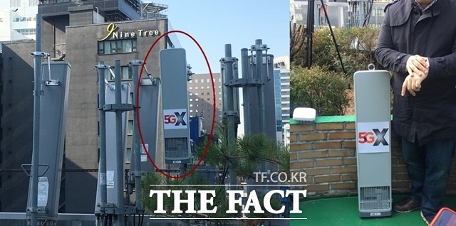 SK텔레콤은 5G 기지국에 기술을 집약, 규모를 줄여 효율성을 높였다. 5G 기지국은 1m 정도로 성인 남성 허리까지 오는 크기다. /명동=서민지 기자