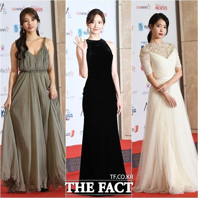 AAA를 빛낸 배수지, 윤아, 이지은(왼쪽부터)./남윤호 기자