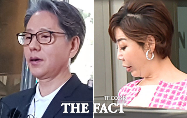 조경민 오리온 전 전략부문 사장과 담철곤 오리온 회장(왼쪽), 이화경 오리온 부회장(오른쪽)의 그림·가구 구매비 40억 원을 둘러싼 1심 변론기일이 6일 서울중앙지법에서 진행됐다. /더팩트DB