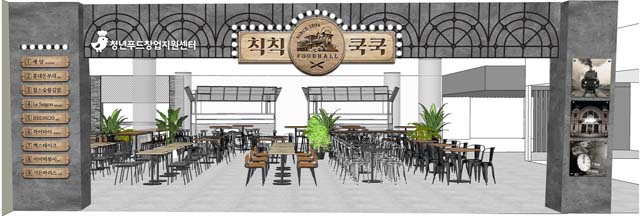 칙칙쿡쿡은 청년 외식 창업가 육성을 위한 창업 인큐베이터 역할로 탄생했다. 롯데마트와 한국철도시설공단은 오는 27일 1호점을 오픈한다. 사진은 청년 푸드 창업지원센터 칙칙쿡쿡 1호점 조감도. /롯데마트 제공