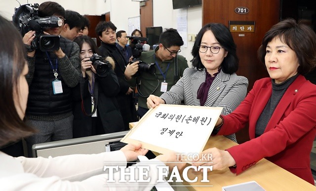 지난 17일 자유한국당 김순례(오른쪽), 김현아 의원이 국회 의안과에 목포 투기 의혹을 받고 있는 손혜원 민주당 의원의 국회윤리위원회 징계를 요구했다. /뉴시스