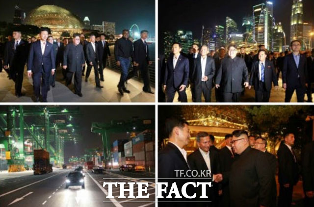 삼성전자가 베트남 경제발전의 핵심기업으로 자리 잡고 있는 가운데, 경제개발에 큰 관심을 보이고 있는 김정은 북한 국무위원장이 이재용 삼성전자 부회장과 깜짝 만남을 갖게 될지도 관심이 쏠리고 있다. 사진은 북한 노동신문이 김정은 국무위원장의 싱가포르 심야투어 모습을 보도한 내용. /노동신문 갈무리