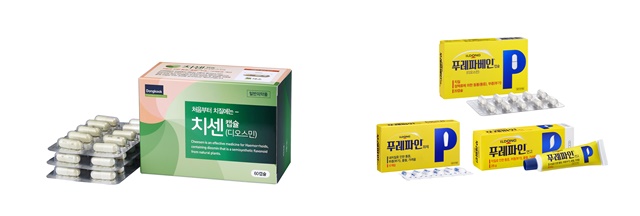 동국제약의 먹는 치질치료제 치센(왼쪽)과 일동제약의 치질치료제 푸레파인 시리즈 제품 이미지 /동국제약, 일동제약 제공