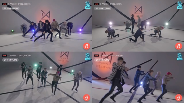 몬스타엑스는 Alligator 안무에 관해 처음부터 끝까지 빽빽하게 강렬한 춤들로 꽉 찼다고 설명했다. /몬스타엑스 Alligator 안무 영상 브이라이브 방송 캡처