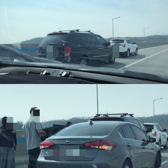 경기도 여주시 홍천면 광주원주 고속도로에서 3중 추돌 사고가 발생했다. 이 사고로 일부 구간이 정체됐다. /독자 제공