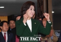 [TF포토] 나경원, 대표연설 후 주먹 불끈...'나 잘했지?'