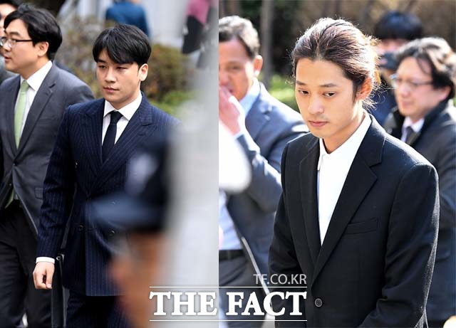 승리(왼쪽)과 정준영이 14일 피의자 신분으로 경찰에 출석했다. /임세준 기자