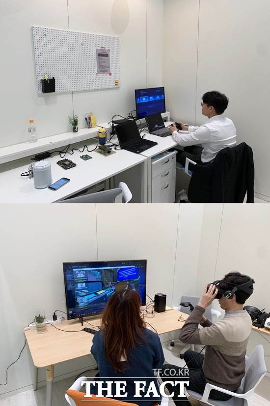 LG유플러스는 3일 서울 강서구 LG유플러스 마곡사옥에 5G 이노베이션 랩을 개소했다. 5G 이노베이션 랩의 플랫폼 존(위)과 VR 개발존 모습. /마곡=서민지 기자