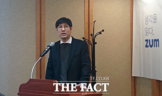 15일 서울 여의도에서 열린 줌인터넷 기업공개(IPO) 간담회에서 김우승 대표가 향후 상장 계획에 대해 설명하고 있다. /여의도=지예은 기자