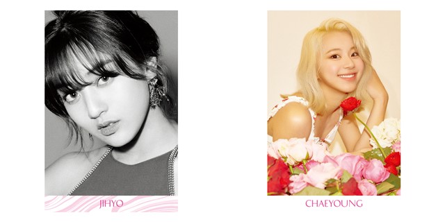 트와이스의 컴백을 앞두고 지효(좌)와 채영의 포토카드 이미지가 공개됐다. /JYP엔터테인먼트