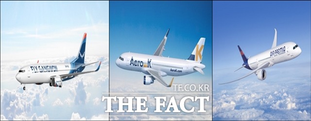 국제항공운송사업 면허를 받으며 신규 LCC로 항공시장에 진입한 플라이강원, 에어로케이, 에어프레미아(왼쪽부터)가 이륙 준비에 한창이다. /플라이강원∙에어로케이∙에어프레미아 제공