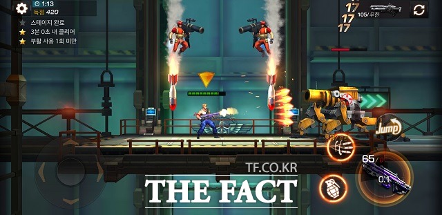 콘트라: 리턴즈엔 원작에서 선보였던 캐릭터·스테이지·배경음악 등이 나온다. 사진은 실제 진행 화면 /게임 캡처