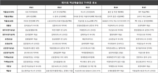 제55회 백상예술대상 TV부문에서 치열한 경합이 예상된다. /JTBC 제공