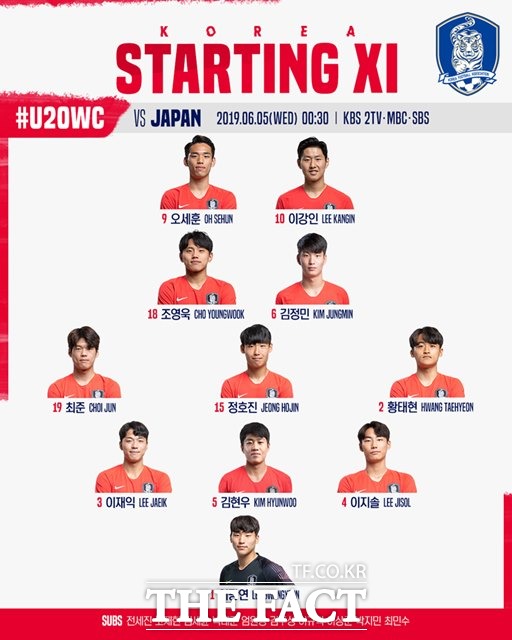 일본전 선발 라인업./대한축구협회 제공