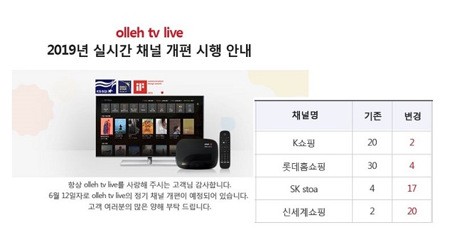 홈쇼핑 업계는 롯데가 4번 채널을 확보하기 위해 거금을 들였다고 보고 이를 계기로 홈쇼핑 업체 간의 채널 확보 경쟁이 심화될 것으로 봤다. 송출수수료도 경쟁적으로 올라갈 것이라고 예상했다. /KT 홈페이지 캡처