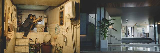 기택네 집(왼쪽), 박사장네 집. 두 집은 모두 세트로 제작됐다. /CJ엔터테인먼트 제공