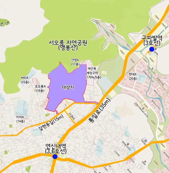 갈현1구역은 서울 지하철 3·6호선 연시내역과 3호선 구파발역 사이에 위치한다. /갈현1구역 조합