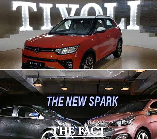 쌍용자동차와 한국지엠은 지난 6월 내수 판매가 줄어들며 다소 주춤했다. 사진은 쌍용자동차 베리 뉴 티볼리(위)와 한국지엠 쉐보레 스파크. /더팩트 DB, 한국지엠 제공