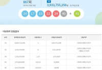  867회 로또 당첨번호 '14, 17, 19, 22, 24, 40' 1등 5명 각 39억