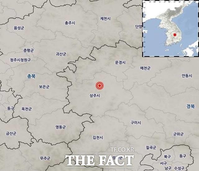 21일 오전 11시 경북 상주에서 발생한 지진 위치도/기상청 제공