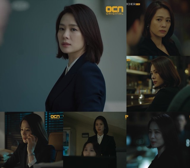 왓쳐 속 김현주는 남성들 못지않은 존재감으로 다양한 범죄 사건 속에서 활약을 펼친다. /OCN 방송 캡처