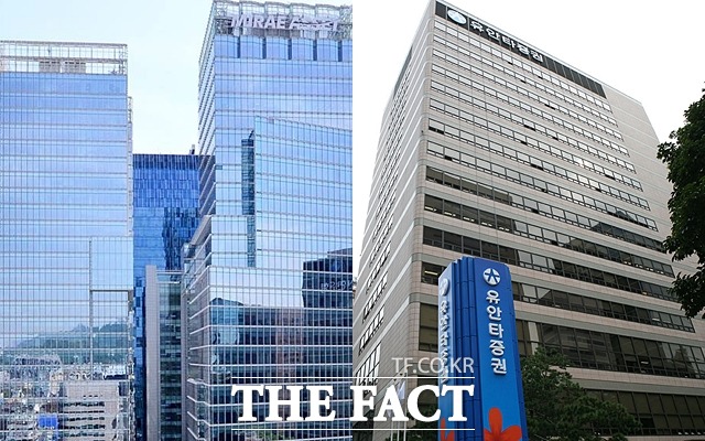 미래에셋대우(왼쪽)과 유안타증권이 리버스 스텝업형 해외금리연계형 파생결합증권(DLS)으로 대규모 손실을 피했다. /더팩트 DB·유안타증권 제공