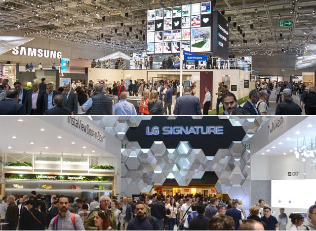 국내 전자 업계 투톱 삼성전자와 LG전자의 부스를 찾는 IFA 2019 관람객들의 발길이 끊이지 않고 있다. /삼성·LG전자 제공