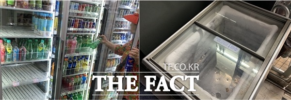 3일 저녁 방문한 광화문광장 인근 세븐일레븐 매장 생수 매대는 비어있었다. 인근 CU 매장 얼음컵 냉동고도 마찬가지였다. /이민주 기자