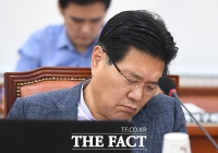 [TF포토] 전날 집회가 힘들었나... 국감 도중 조는 홍문종