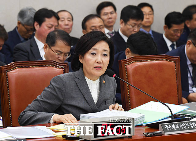 답변하는 박영선 중소벤처기업부 장관