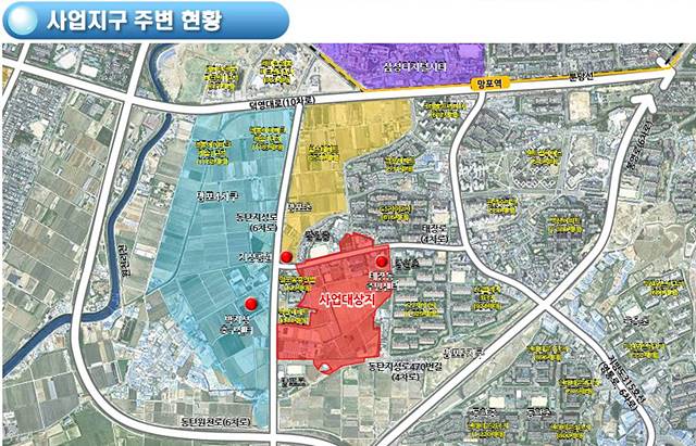 대우건설이 지난 11일 수원 농어촌공사 부지 약 10만㎡의 부지를 입찰예정금 2735억 원보다 2배 높은 가격에 낙찰한 것으로 드러났다. 5743억 원에 낙찰한 수원시 영통구 망포동 일대 부지의 모습. /온비드 캡처