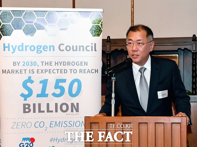 수소위원회 회장을 맡고 있는 정의선 수석부회장은 지난 6월 일본 나가노현 가루이자와에서 열린 G20 에너지환경장관회의 오찬에서 수소경제가 미래 성공적 에너지 전환에 있어 가장 확실한 솔루션이다라고 강조했다. /현대차 제공