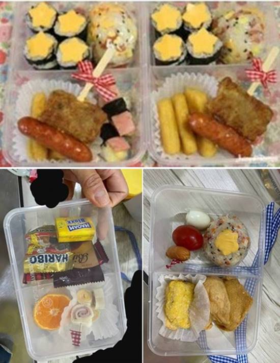 온라인 커뮤니티에서 2만 원 도시락이 논란이 되고 있다. 샘플(위)과 다른 부실한 내용물(아래)로 누리꾼들의 공분을 사고 있다. /온라인 커뮤티니 캡처