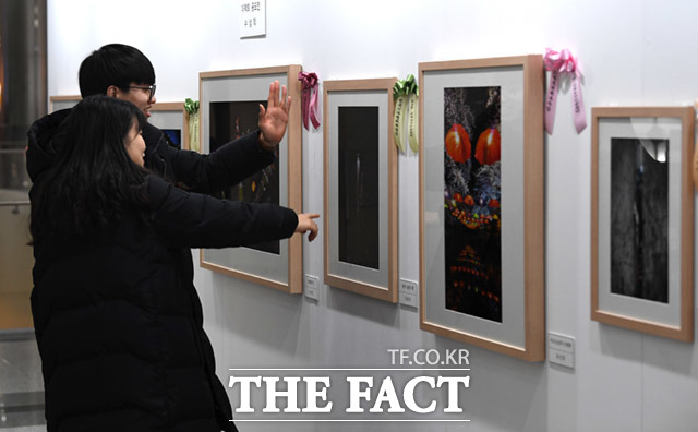 제3회 더팩트 사진 공모전 사진이 더 팩트다! 전시회가 19일 오후 서울 강남구 삼성동 코엑스 무역센터에서 열린 가운데 한 관람객이 감상하며 작품에 대해 분석하고 있다. /임세준 기자