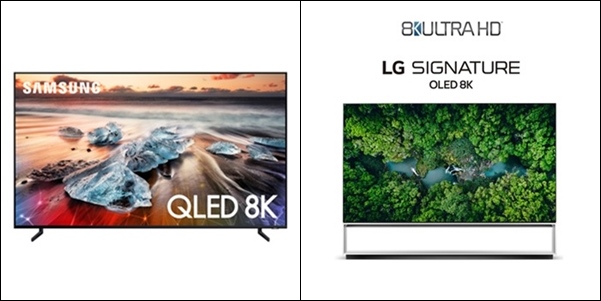 삼성전자와 LG전자는 CES 2020을 통해 8K TV 신제품을 대거 공개할 계획이다. 사진은 (왼쪽부터) 삼성전자와 LG전자의 8K TV 제품 모습. /삼성전자, LG전자 제공