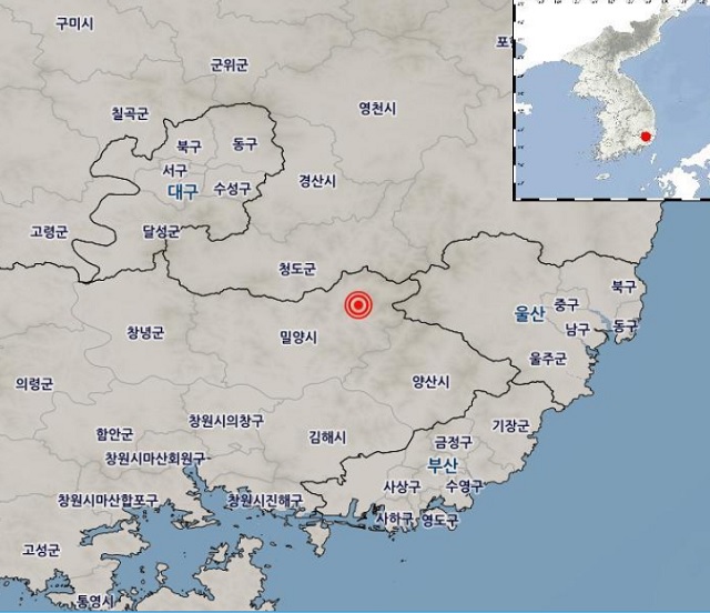 30일 경남 밀양에서 발생한 지진 위치 /기상청 홈페이지 캡처