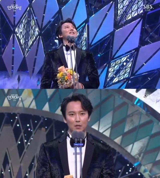 배우 김남길이 2019 SBS 연기대상에서 대상을 수상했다. 그는 올해 금토드라마 열혈사제에서 열연을 펼쳤고 이 작품은 올해 SBS 드라마 중 가장 높은 최고 22%의 시청률을 기록했다. /방송캡처