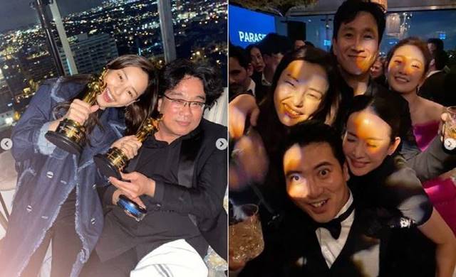 이하늬가 인스타그램에 올린 기생충팀 축하 파티 사진. /이하늬 인스타그램