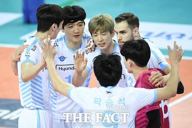 오는 14일(금) 오후 7시에 인천계양체육관에서 열리는 2019-20시즌 V리그 남자부 대한항공-KB손해보험전을 대상으로 한 배구토토 매치 23회차 투표율 중간집계 결과, 참가자들은 홈팀 대한항공의 우세를 예상하는 것으로 나타났다./KOVO 제공