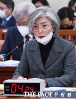 [TF포토] 마스크 쓴 채 답변하는 강경화 장관