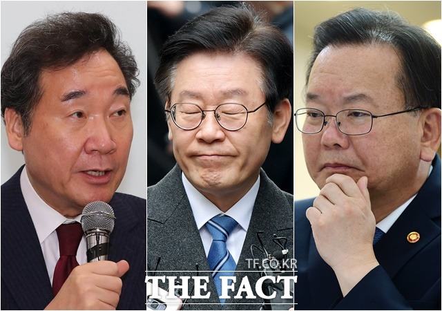 더불어민주당 지도부가 비례연합정당 합류 결정을 전 당원 투표에 부치기로 가닥을 잡은 가운데 당내 거물급 인사인 이낙연 전 국무총리(왼쪽), 이재명 경기지사(가운데), 김부겸 의원 사이에서도 찬반이 엇갈리고 있다. /김세정·이선화·남용희 기자
