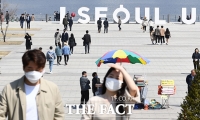 [TF포토] 마스크 쓰고 봄 날씨 만끽하는 시민들