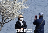 [TF포토] 꽃놀이에도 벗을 수 없는 마스크