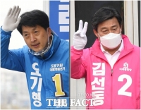 [TF사진관] '도봉을' 오기형-김선동, 차에 올라...걸으며 '출근길 유세'