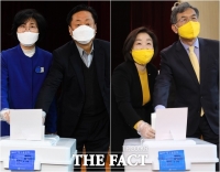 [TF사진관] 나란히 사전투표소 찾은 '고양갑' 문명순-심상정