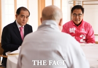 [TF포토] 봉은사 원명 주지스님 만난 태구민-박진 후보