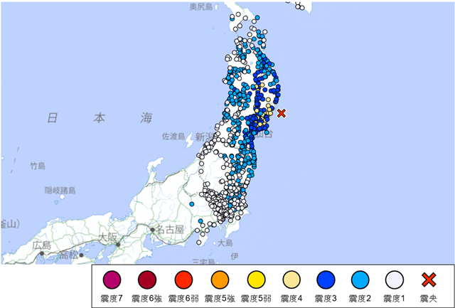 20일 일본 동북 지역에서 진도 6.1가량의 지진이 발생했다./일본기상청 홈페이지