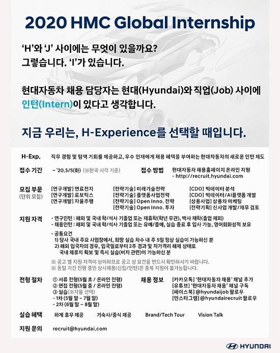 현대차는 5월 5일까지 다양한 미래산업 분야에서 글로벌 인턴십 채용을 진행한다고 29일 밝혔다. /현대차 제공