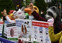 [TF포토] 동물가면 쓰고 구호 외치는 채식단체